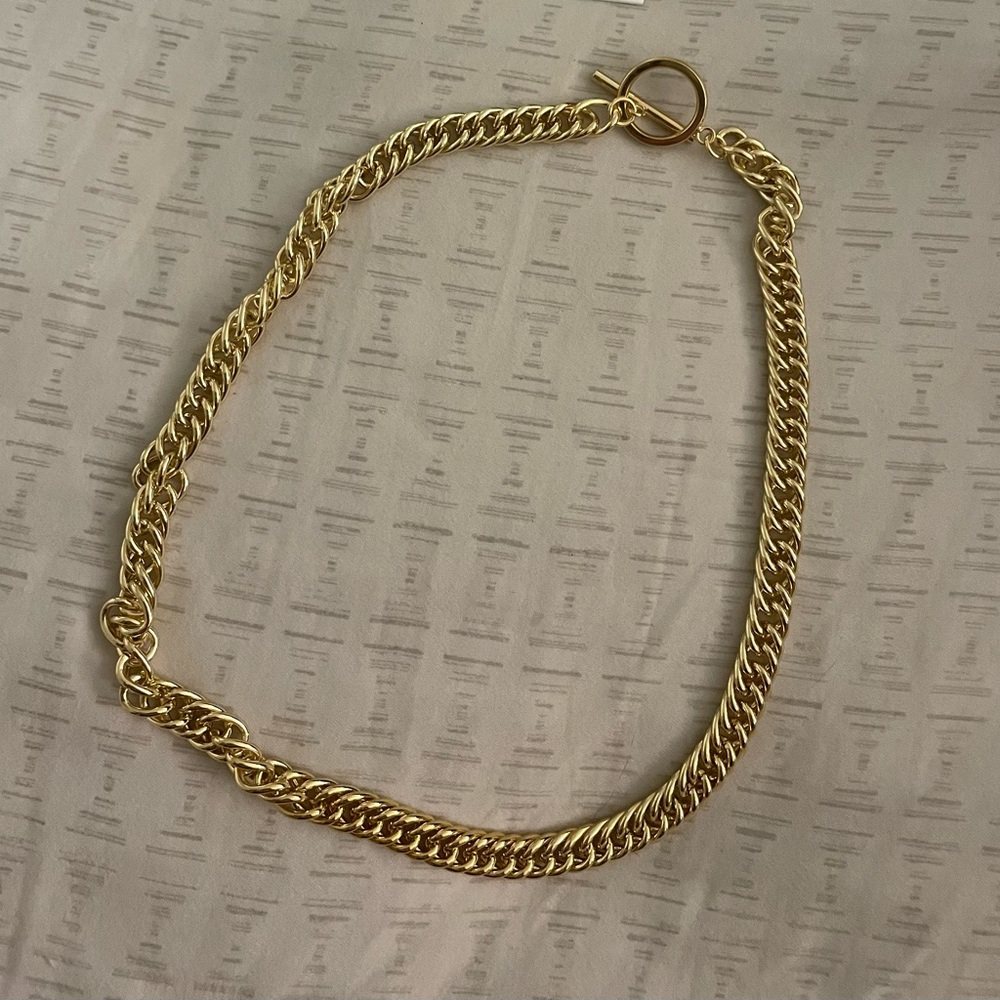Adornia 14K Gold Plated Stainless Steel Curb Chain Toggle Collar Necklace